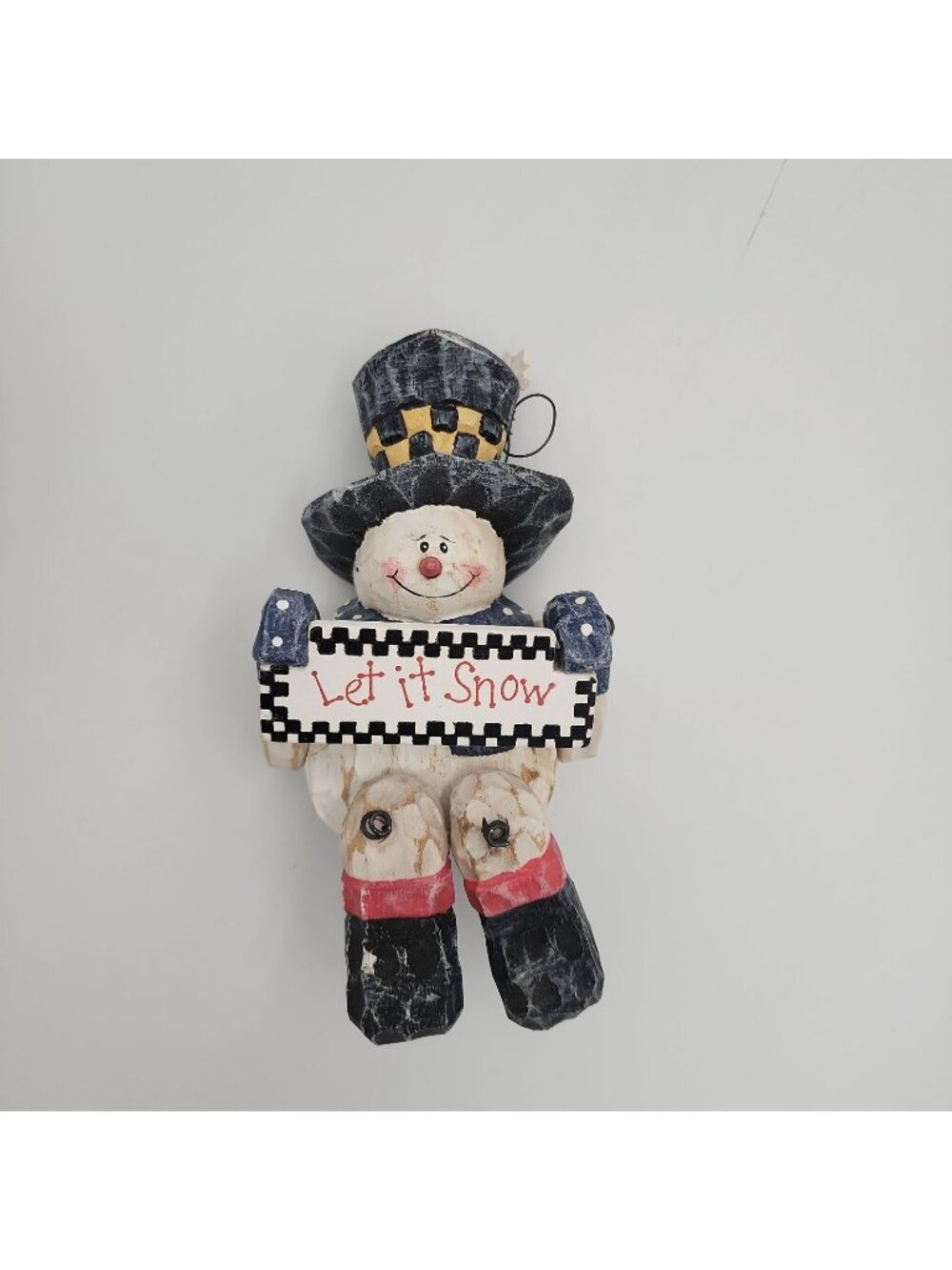 Wooden jointed Let It Snow mini snow sitting snowman Christmas figure
